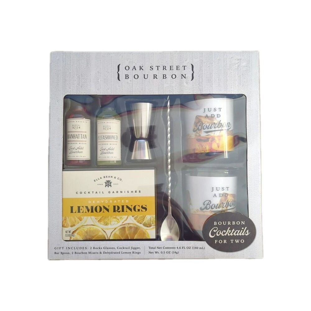 Oak Street Bourbon Cocktail Gift Set Rocks Glass Jigger Old Fashioned Manhattan